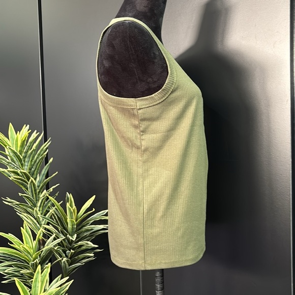 Gap Rib Knit, round high neck tank top,base layer,olive green - Picture 5 of 10